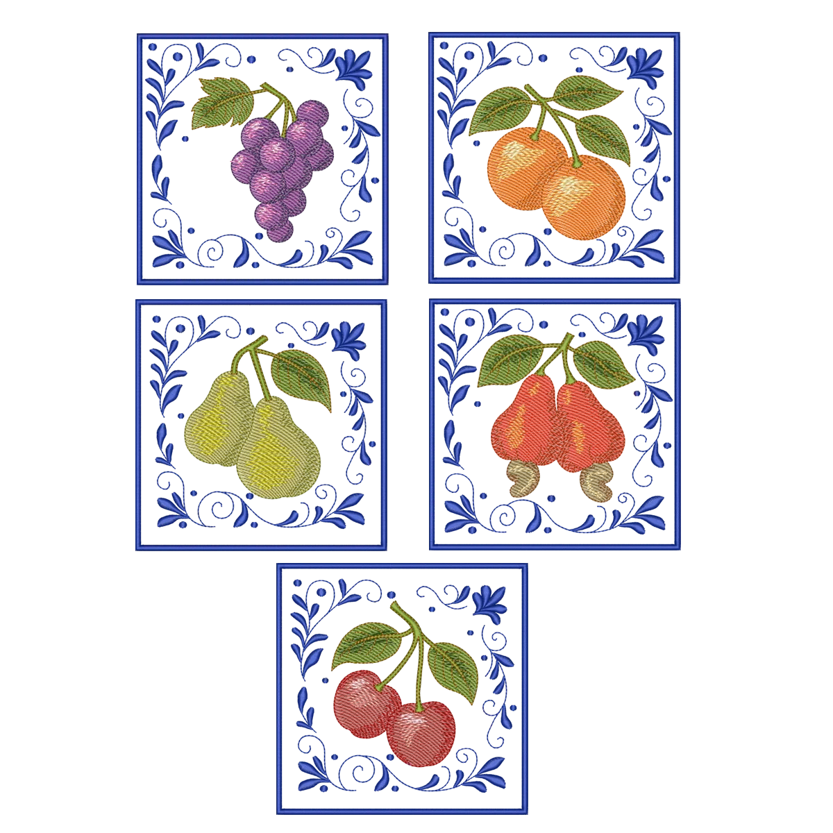 Foto principal da Coleção Pacote de Matrizes Azulejos Frutas - 5 Matrizes - Pontos Leves